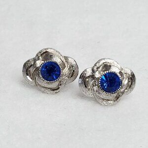 Vintage Swank Rhinestone Cufflinks Silver Tone Blue Sparkles